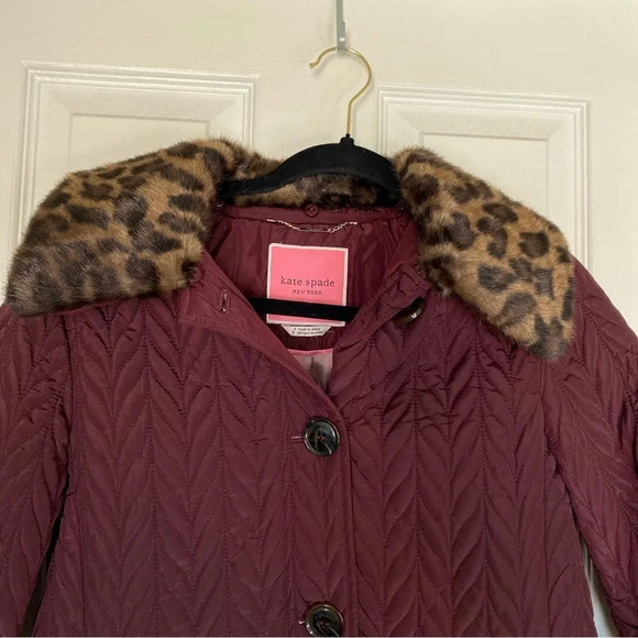 KATE SPADE New York Chevron Pattern Quilted Coat in Mulberry Size Small - Picture 3 of 6